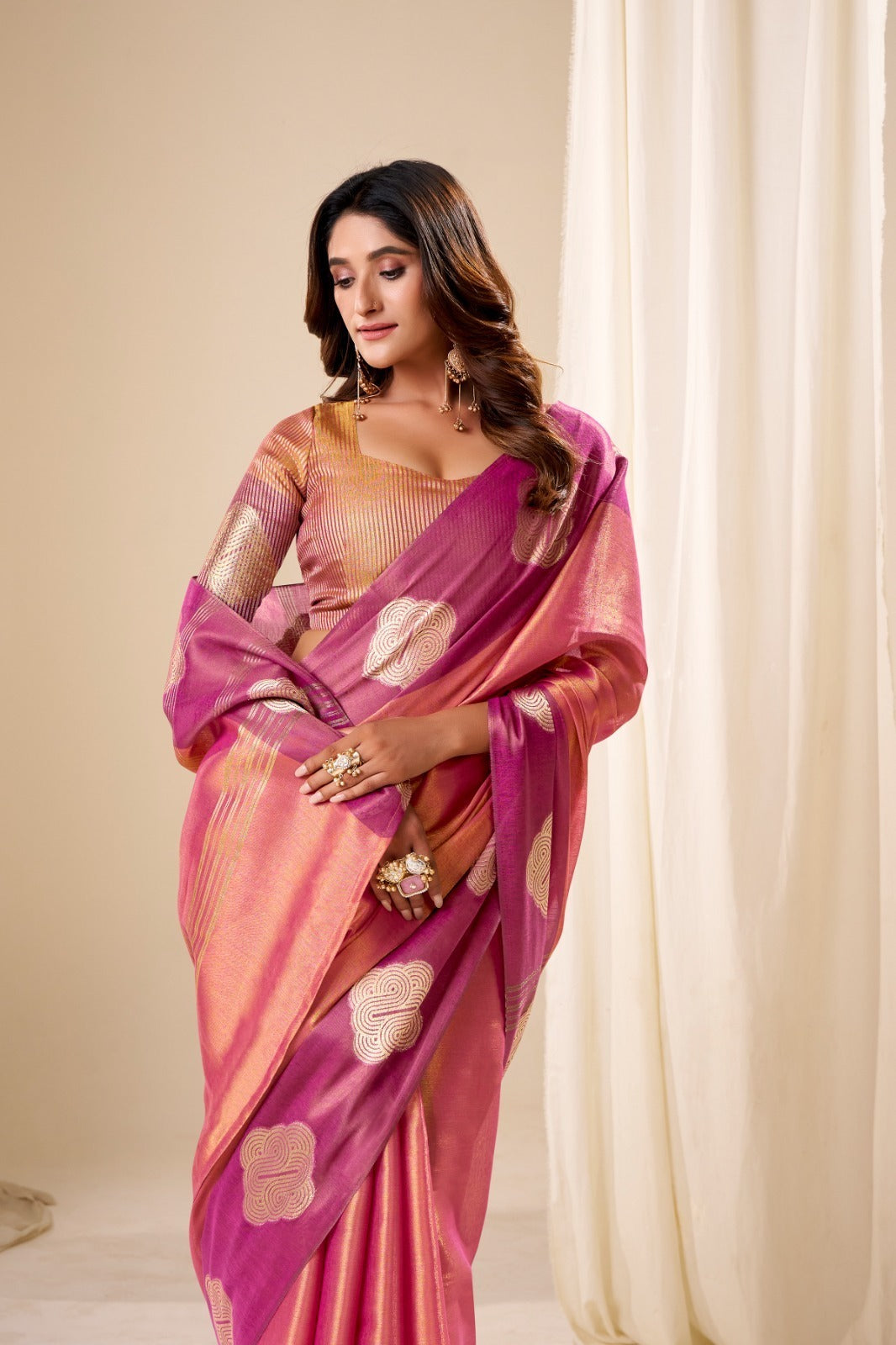 RajPath Fabrics Sunlight Handloom Tissue Soft Silk Saree - 6 Pcs Set