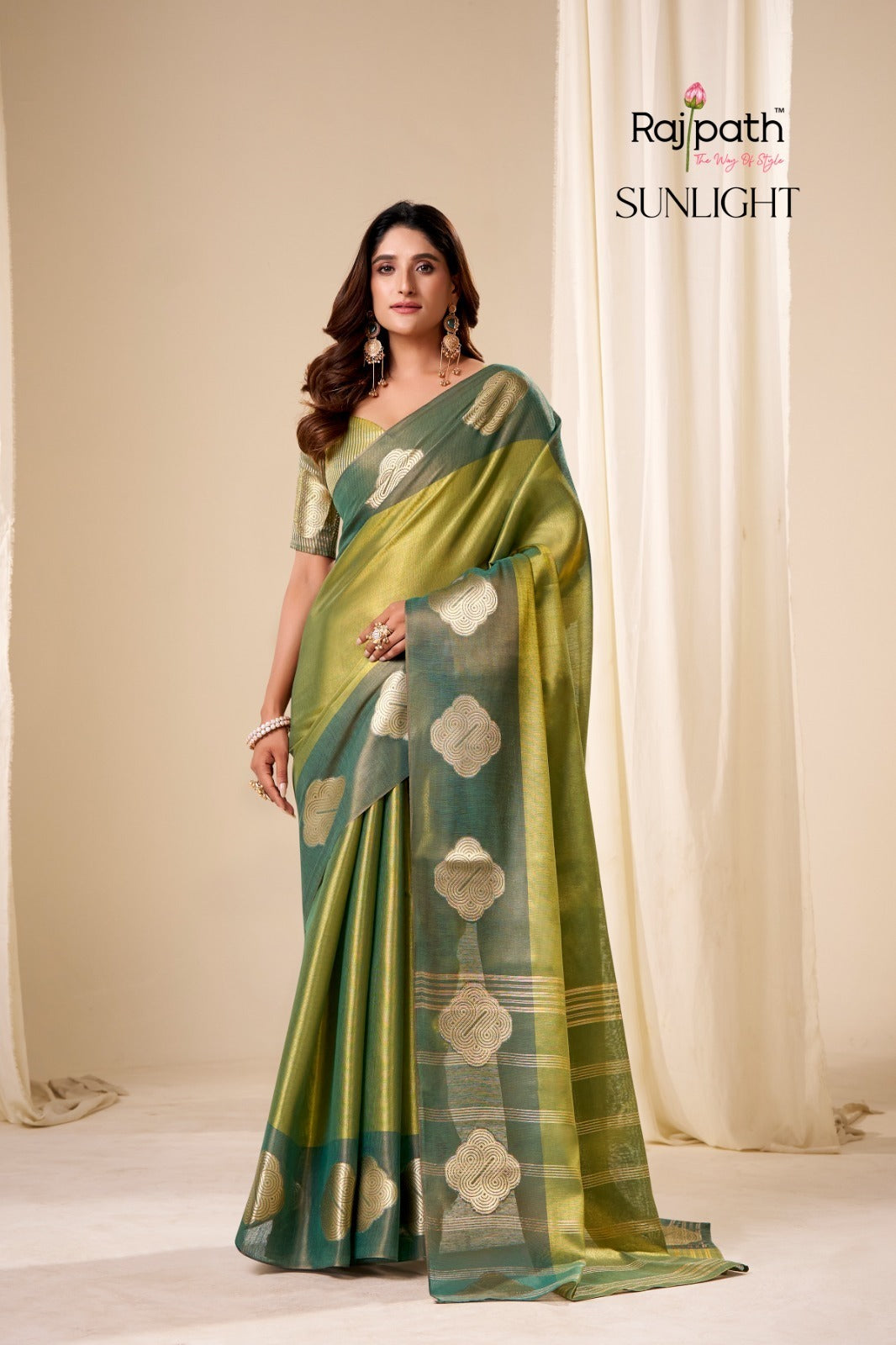 RajPath Fabrics Sunlight Handloom Tissue Soft Silk Saree - 6 Pcs Set