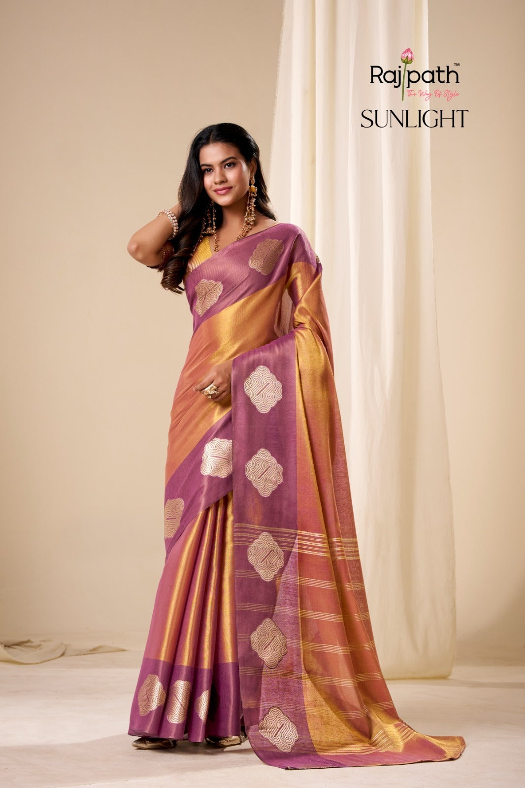 RajPath Fabrics Sunlight Handloom Tissue Soft Silk Saree - 6 Pcs Set