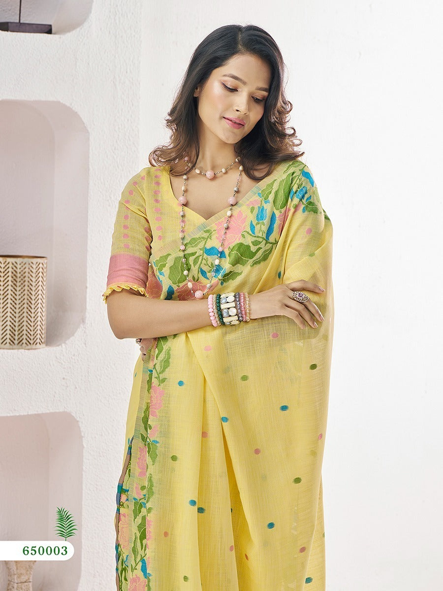 RajPath Gulabi Silk Linen Saree 6 Pcs Set
