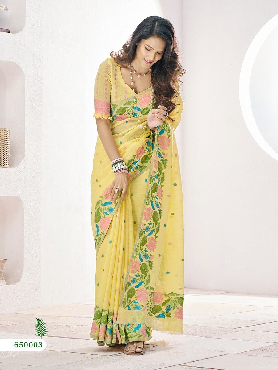 RajPath Gulabi Silk Linen Saree 6 Pcs Set