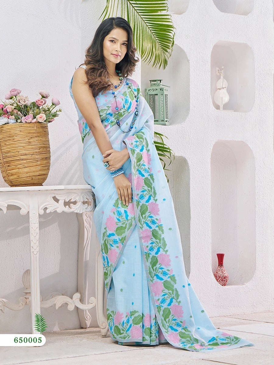 RajPath Gulabi Silk Linen Saree 6 Pcs Set