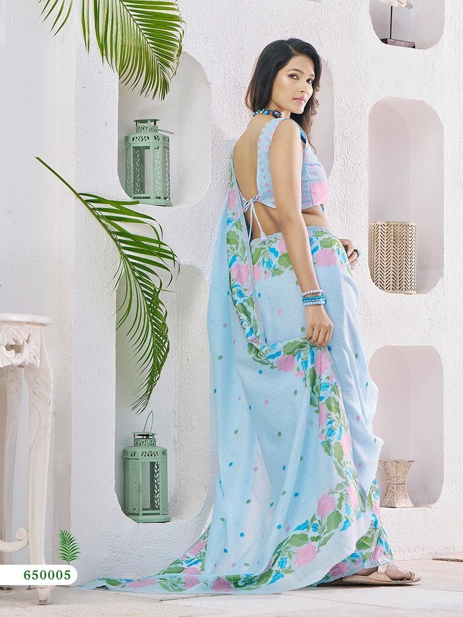 RajPath Gulabi Silk Linen Saree 6 Pcs Set