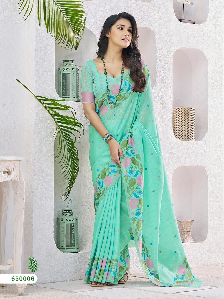 RajPath Gulabi Silk Linen Saree 6 Pcs Set