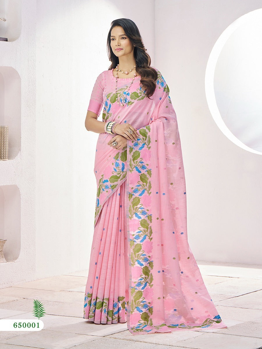 RajPath Gulabi Silk Linen Saree 6 Pcs Set