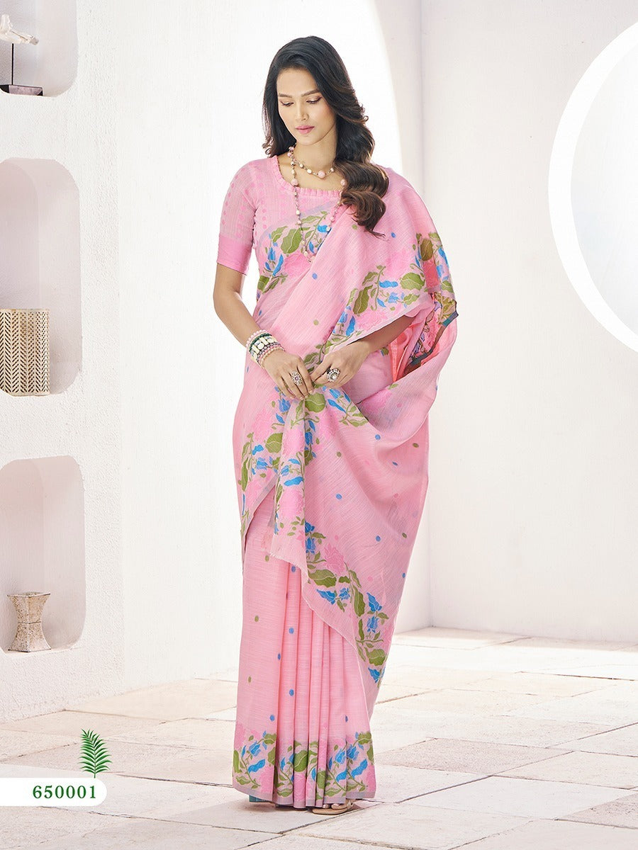 RajPath Gulabi Silk Linen Saree 6 Pcs Set