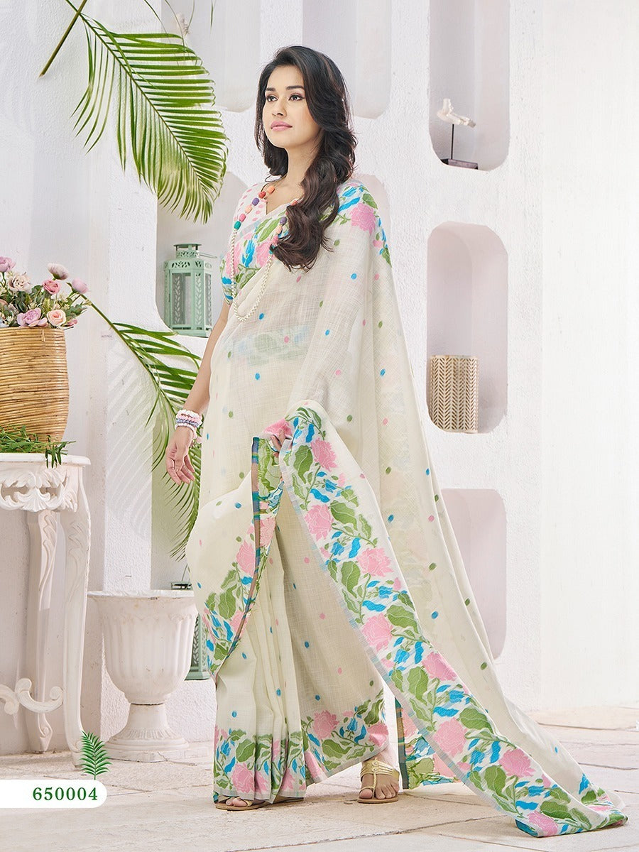RajPath Gulabi Silk Linen Saree 6 Pcs Set