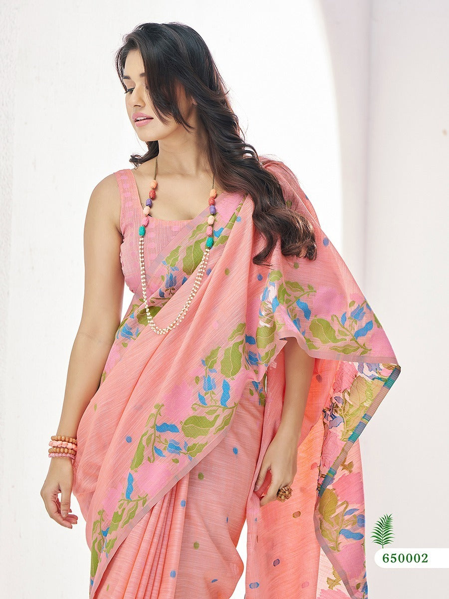 RajPath Gulabi Silk Linen Saree 6 Pcs Set