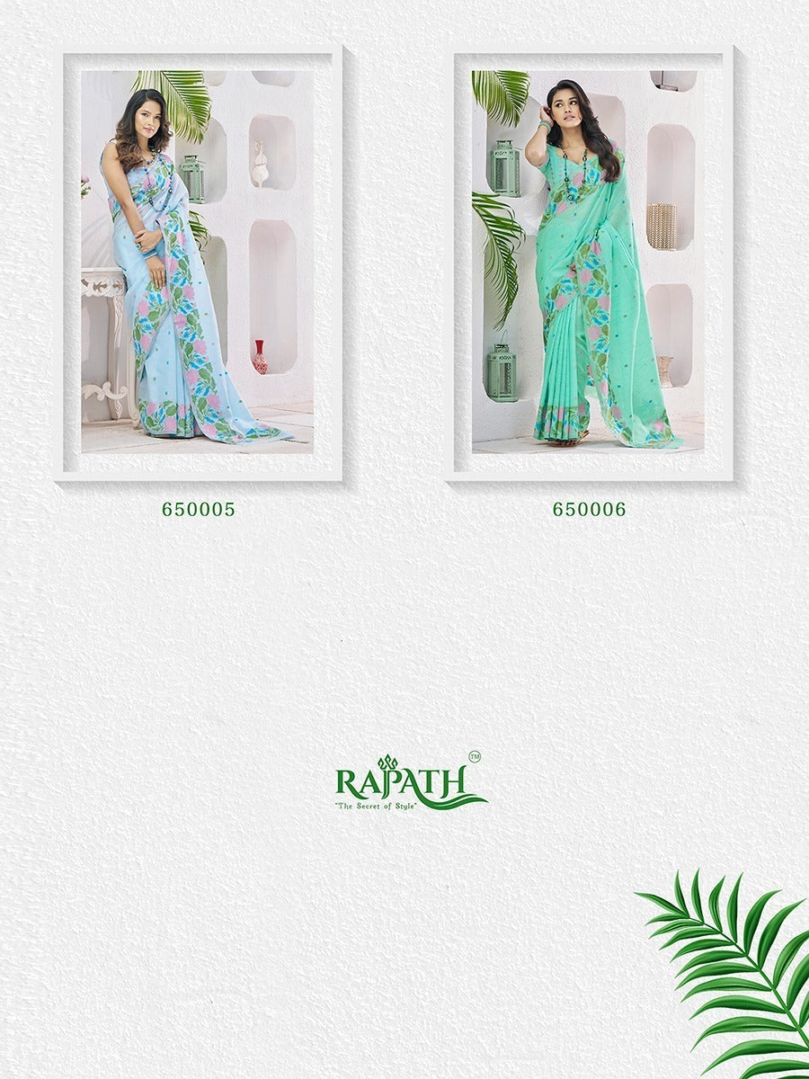RajPath Gulabi Silk Linen Saree 6 Pcs Set
