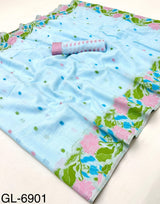 Rajpath Gulabi Silk Linen Saree - Soft Lightweight Floral Printed Saree with Blouse - Summer Collection by M.R. Saree Emporium
