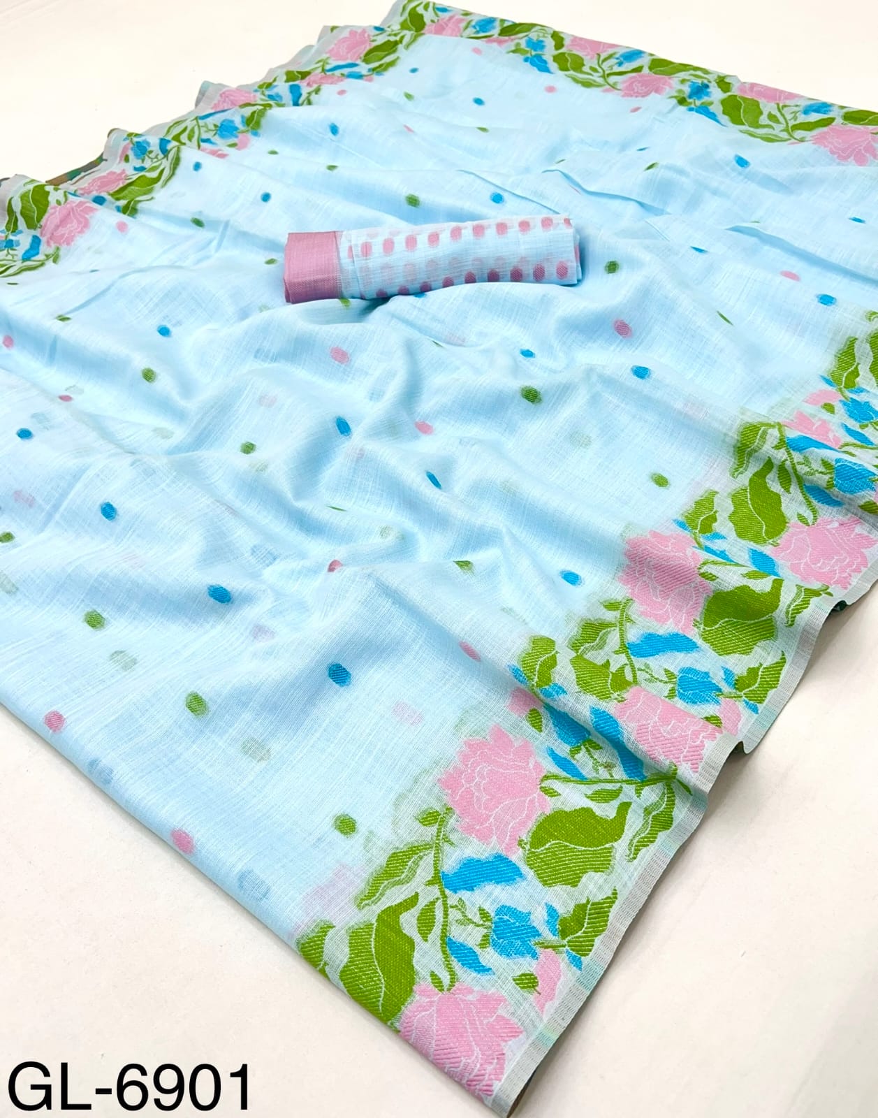 Rajpath Gulabi Silk Linen Saree - Soft Lightweight Floral Printed Saree with Blouse - Summer Collection by M.R. Saree Emporium