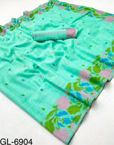 Rajpath Gulabi Silk Linen Saree - Soft Lightweight Floral Printed Saree with Blouse - Summer Collection by M.R. Saree Emporium