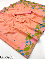 Rajpath Gulabi Silk Linen Saree - Soft Lightweight Floral Printed Saree with Blouse - Summer Collection by M.R. Saree Emporium