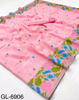 Rajpath Gulabi Silk Linen Saree - Soft Lightweight Floral Printed Saree with Blouse - Summer Collection by M.R. Saree Emporium
