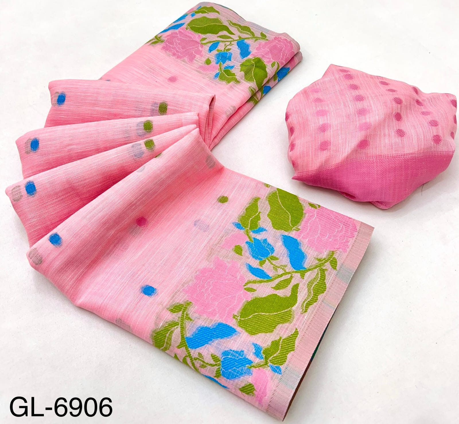 Rajpath Gulabi Silk Linen Saree - Soft Lightweight Floral Printed Saree with Blouse - Summer Collection by M.R. Saree Emporium