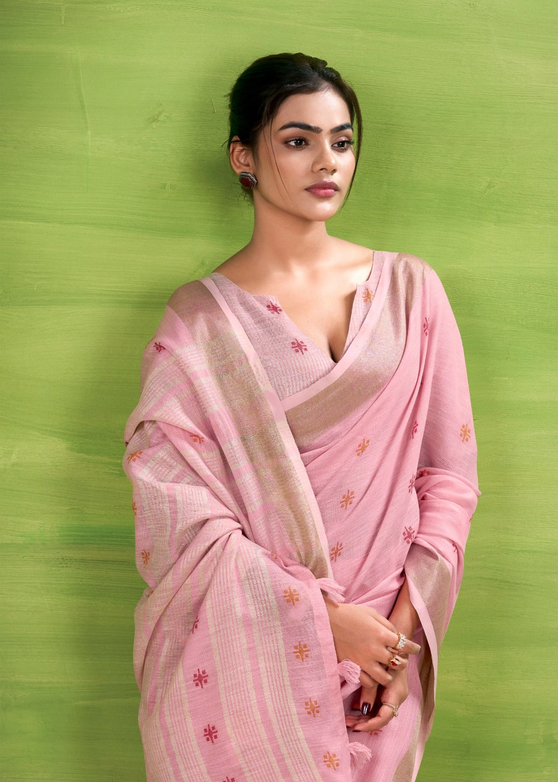 RajPath Sunrise Linen Silk Saree Set - Elegant Soft Silk Designer Collection 6 Pcs Set