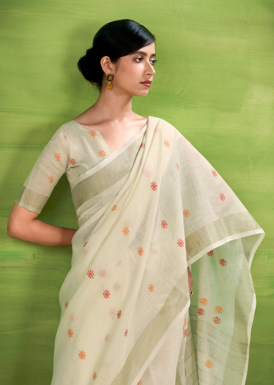 RajPath Sunrise Linen Silk Saree Set - Elegant Soft Silk Designer Collection 6 Pcs Set