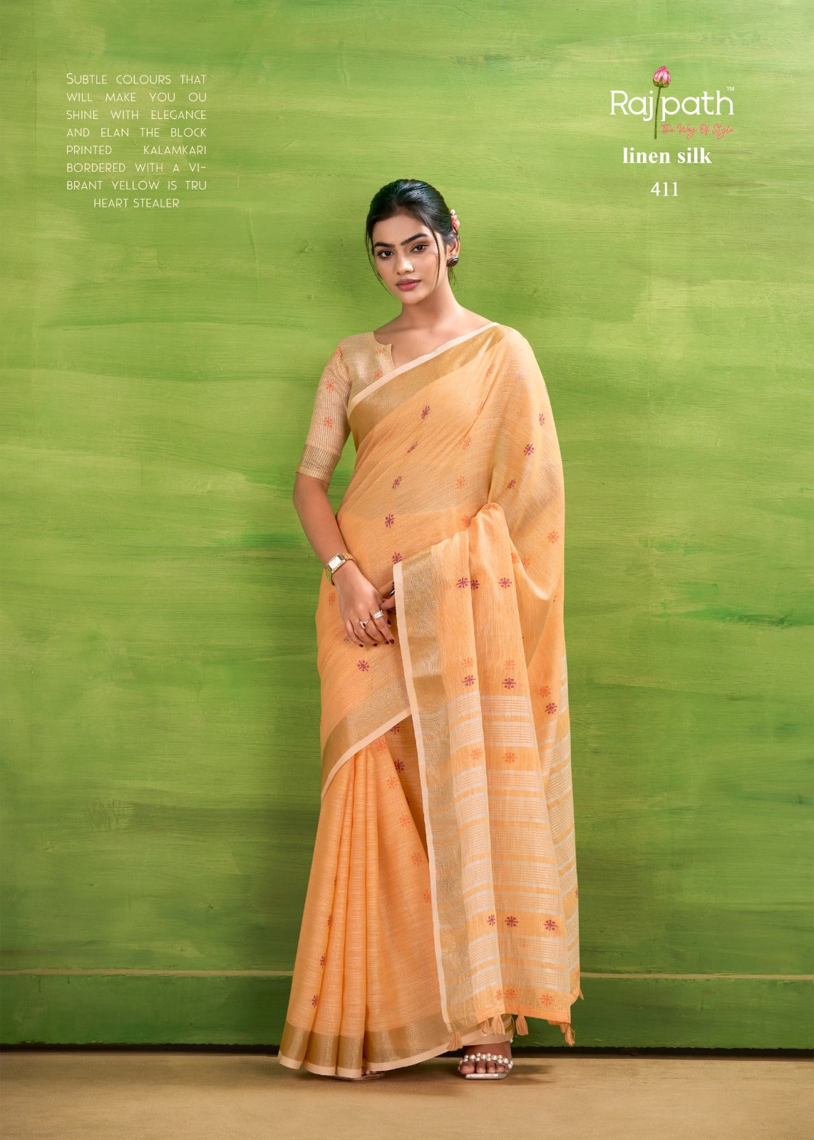 RajPath Sunrise Linen Silk Saree Set - Elegant Soft Silk Designer Collection 6 Pcs Set