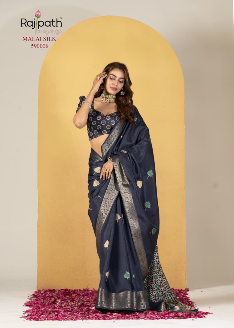 Rajpath Fabrics Chocolate Silk Dola Silk Foil Printed Saree 6 Pcs Set Designer Fancy Saree Wholesale – M.R. Saree Emporium