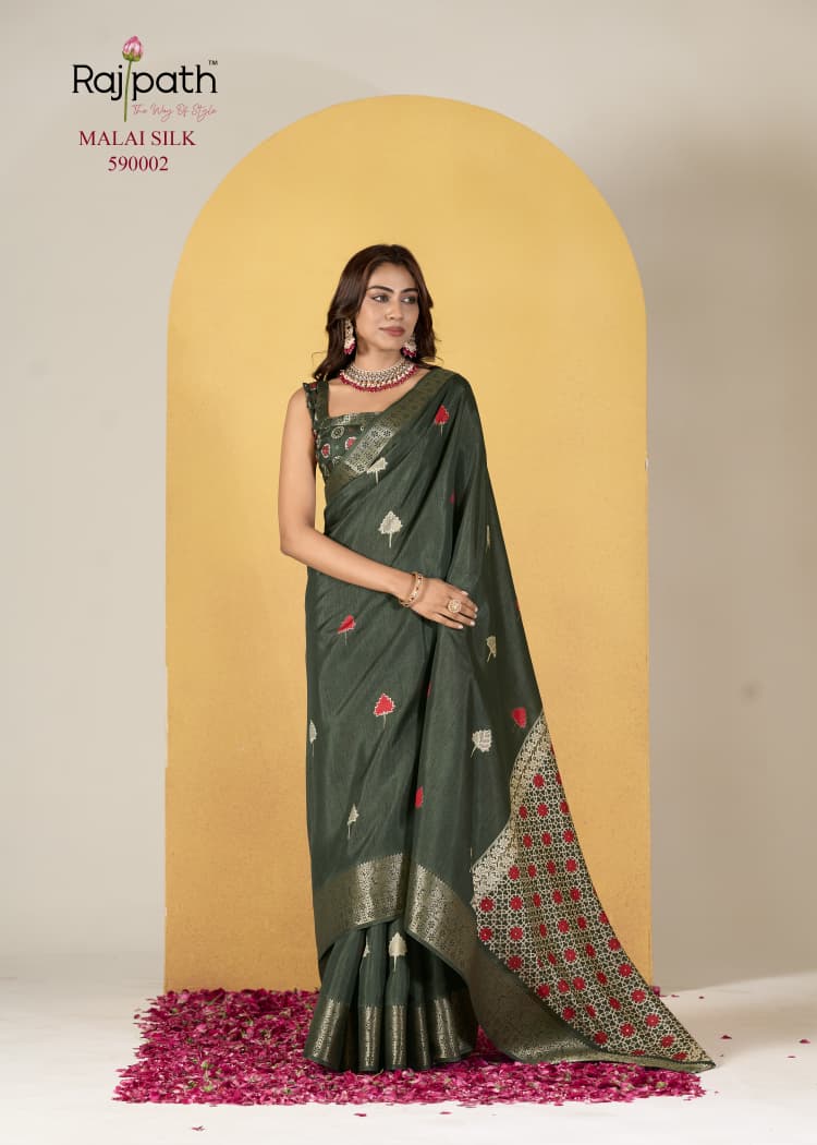 Rajpath Fabrics Chocolate Silk Dola Silk Foil Printed Saree 6 Pcs Set Designer Fancy Saree Wholesale – M.R. Saree Emporium