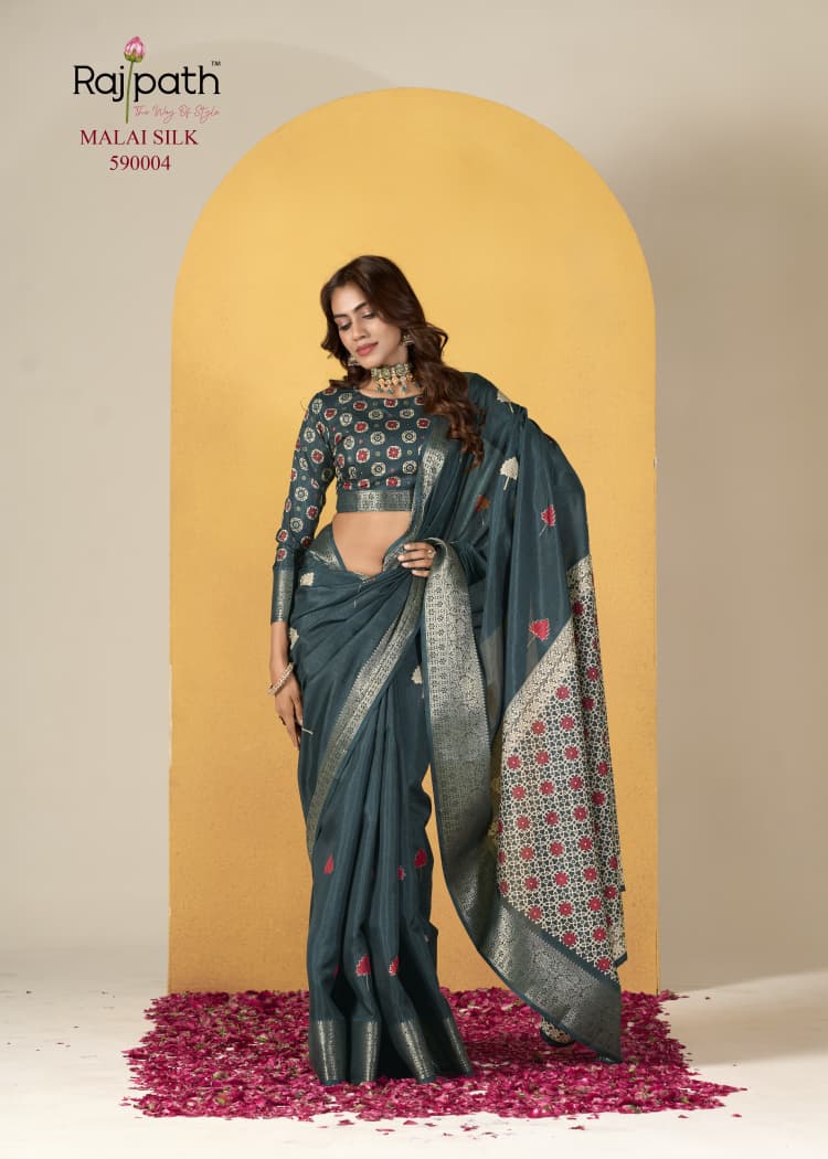 Rajpath Fabrics Chocolate Silk Dola Silk Foil Printed Saree 6 Pcs Set Designer Fancy Saree Wholesale – M.R. Saree Emporium