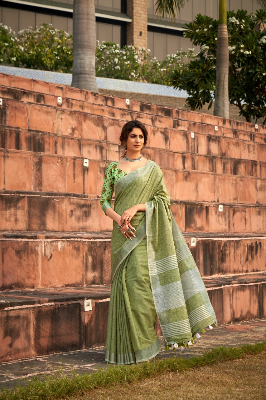 RajYog Abhirupi Soft Linen Silk Saree - Khadi Design Premium Collection - M.R. Saree Emporium