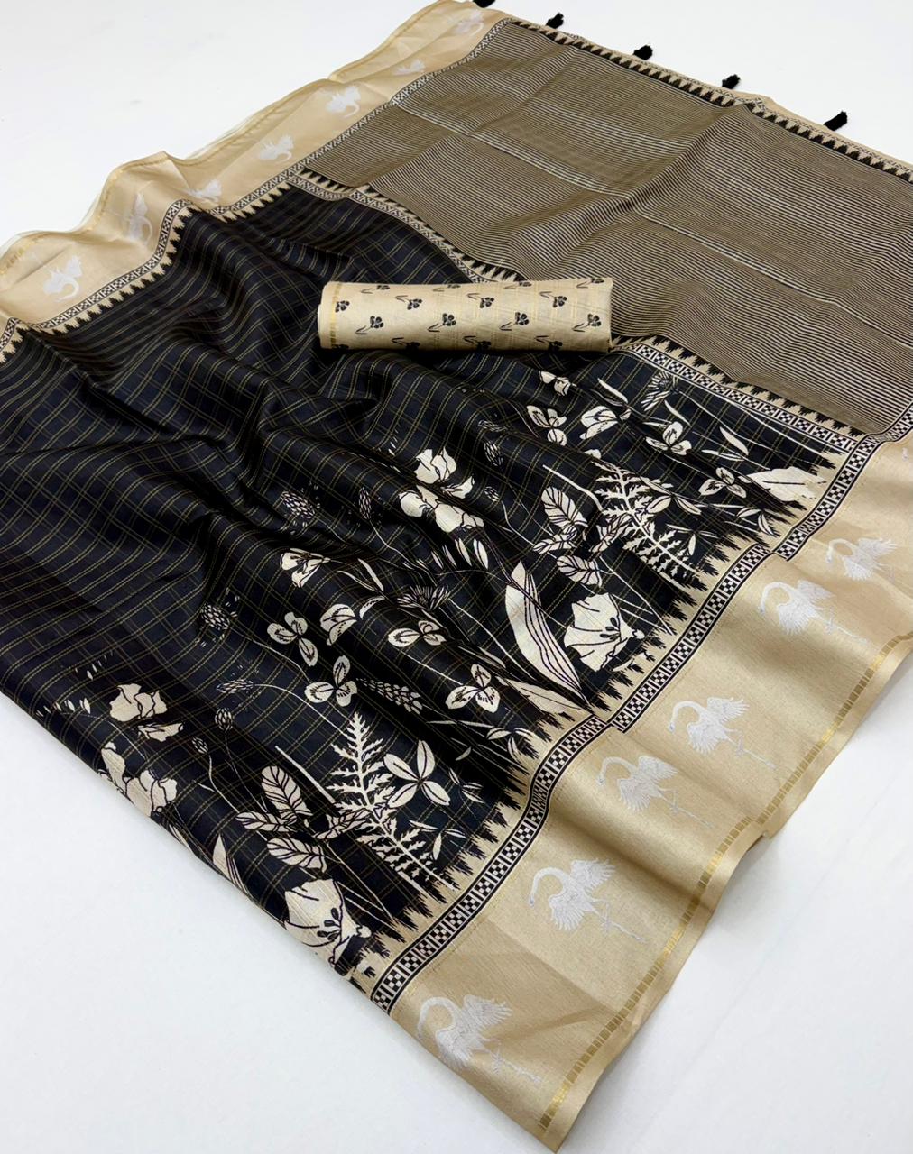 RajYog Charvi Tusser Soft Tusser Saree with Bentex Border - 6 Pcs Set - Wholesale
