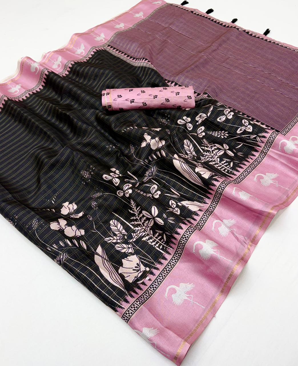 RajYog Charvi Tusser Soft Tusser Saree with Bentex Border - 6 Pcs Set - Wholesale