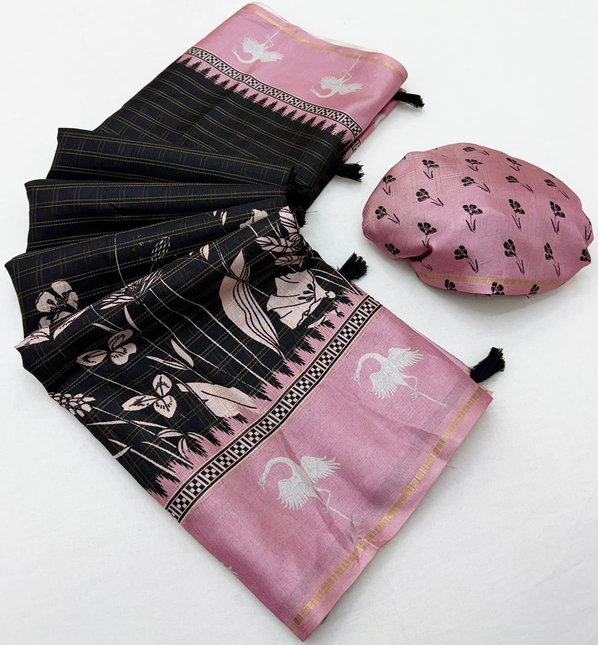RajYog Charvi Tusser Soft Tusser Saree with Bentex Border - 6 Pcs Set - Wholesale