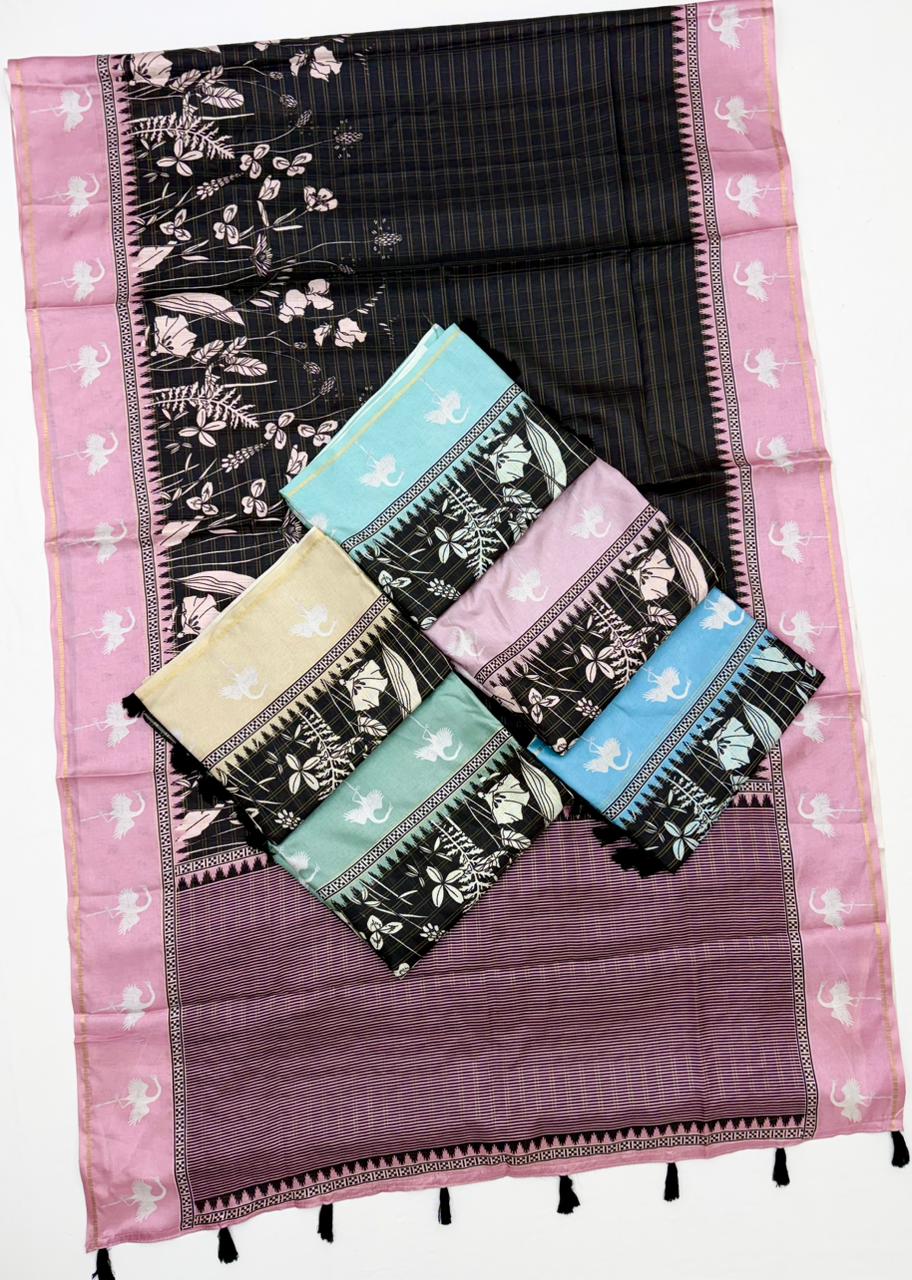 RajYog Charvi Tusser Soft Tusser Saree with Bentex Border - 6 Pcs Set - Wholesale