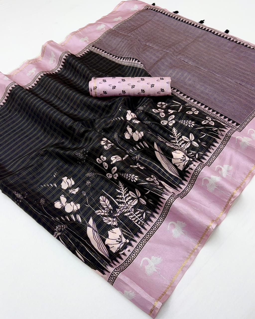 RajYog Charvi Tusser Soft Tusser Saree with Bentex Border - 6 Pcs Set - Wholesale