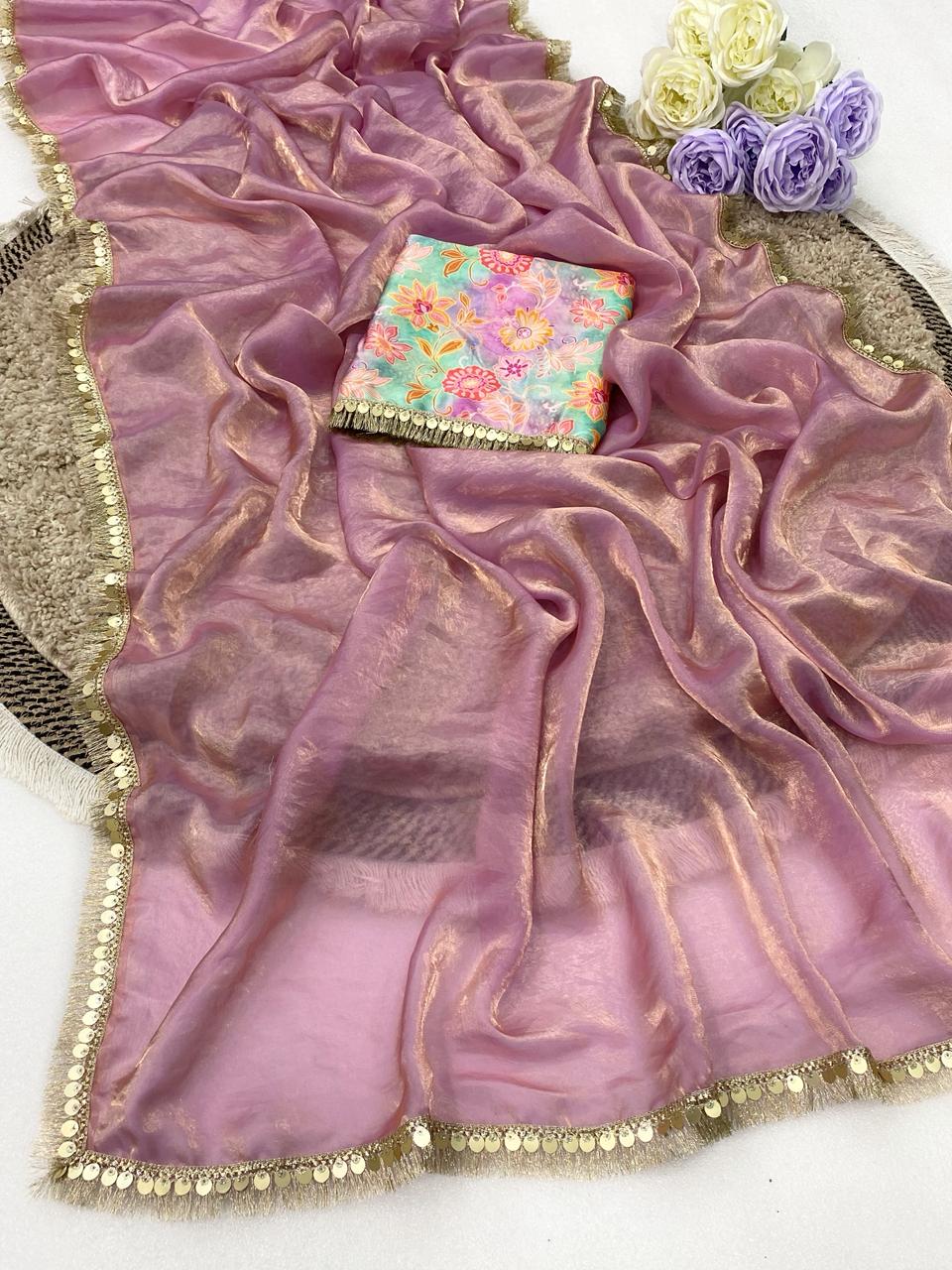 RajYog Kimora Silk Premium Fendi Satin Saree with Designer Blouse - 6 Pcs Set - Wholesale