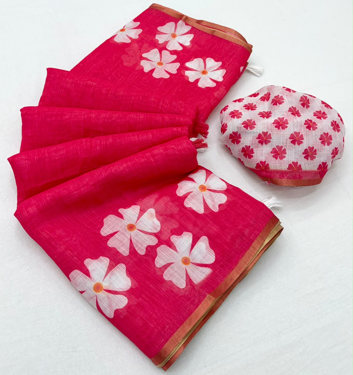 RajYog Lisha Soft Cotton Linen Saree with Zari Border - 8 Pcs Set - Wholesale