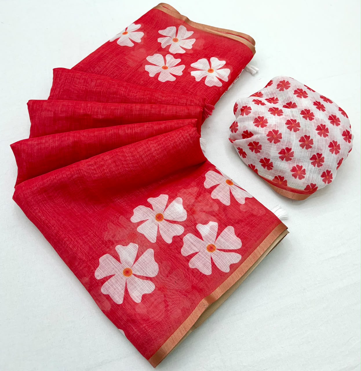 RajYog Lisha Soft Cotton Linen Saree with Zari Border - 8 Pcs Set - Wholesale