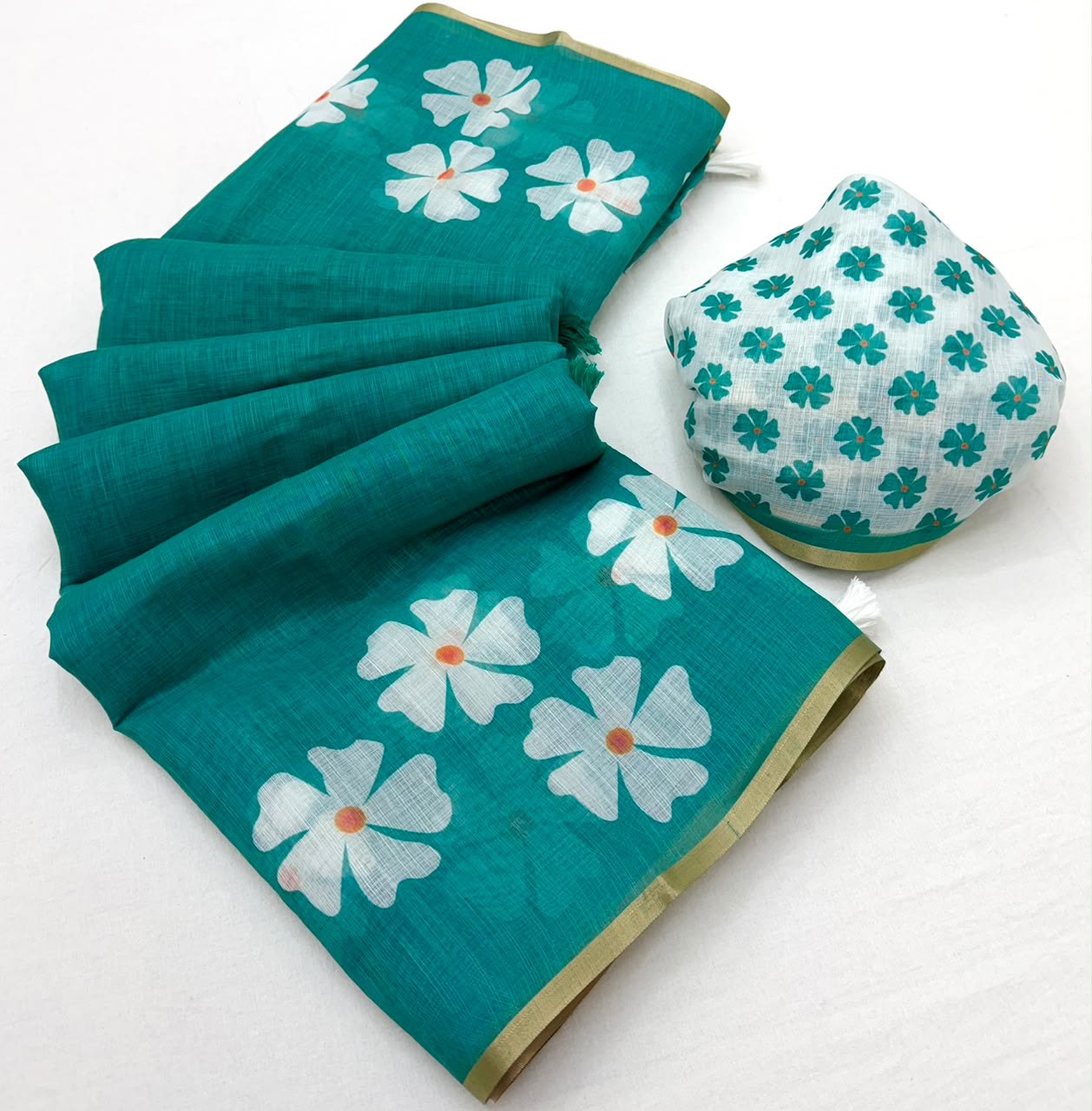 RajYog Lisha Soft Cotton Linen Saree with Zari Border - 8 Pcs Set - Wholesale