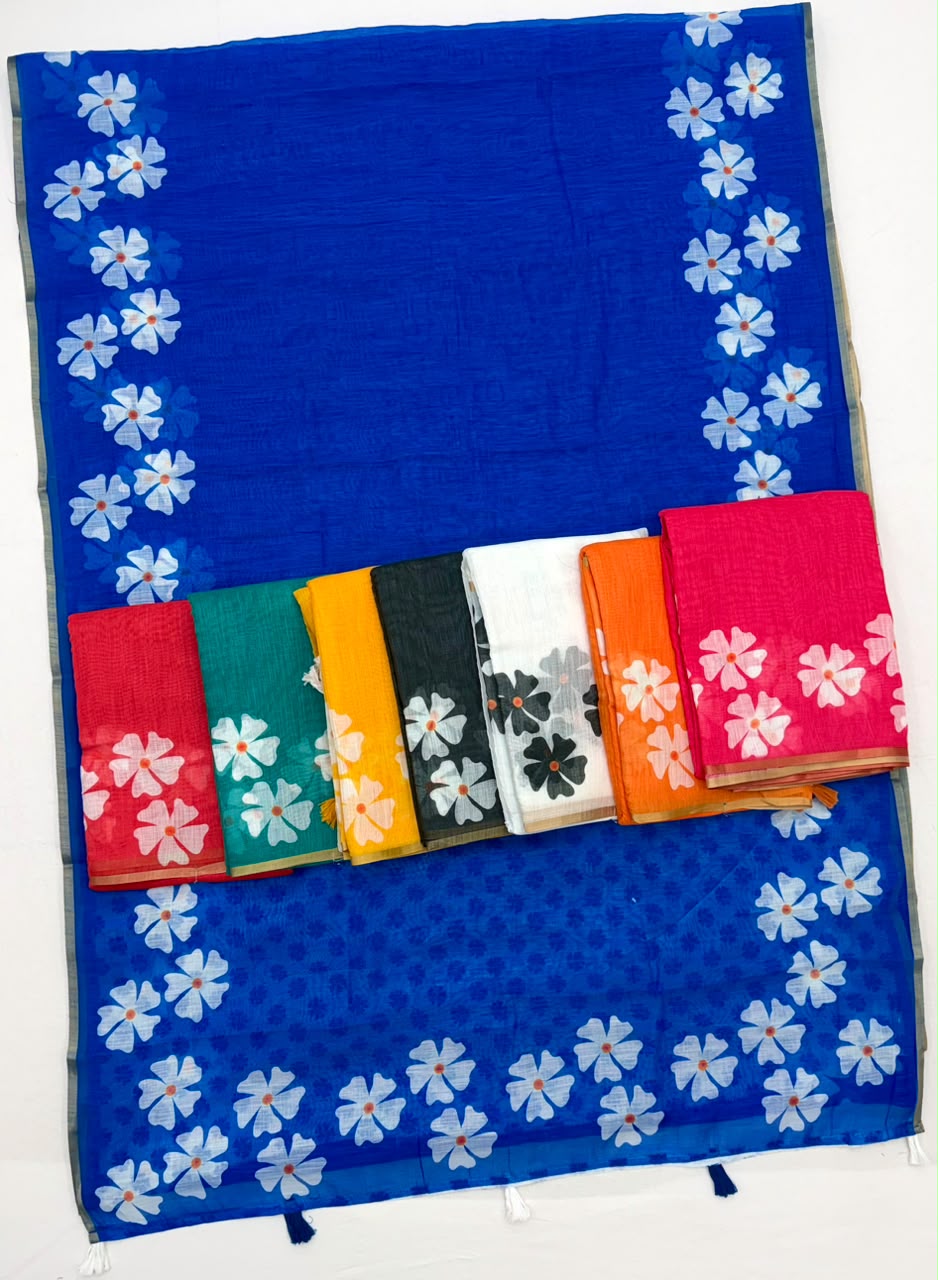 RajYog Lisha Soft Cotton Linen Saree with Zari Border - 8 Pcs Set - Wholesale