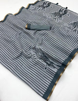 RajYog Lisha Soft Cotton Linen Zebra Tree Print Saree - 6 Pcs Set