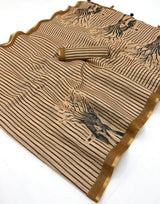 RajYog Lisha Soft Cotton Linen Zebra Tree Print Saree - 6 Pcs Set
