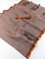 RajYog Lisha Soft Cotton Linen Zebra Tree Print Saree - 6 Pcs Set