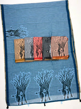RajYog Lisha Soft Cotton Linen Zebra Tree Print Saree - 6 Pcs Set
