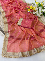 RajYog Manali Silk Two Tone Georgette Saree with Zari Butti - 6 Pcs Set - Wholesale