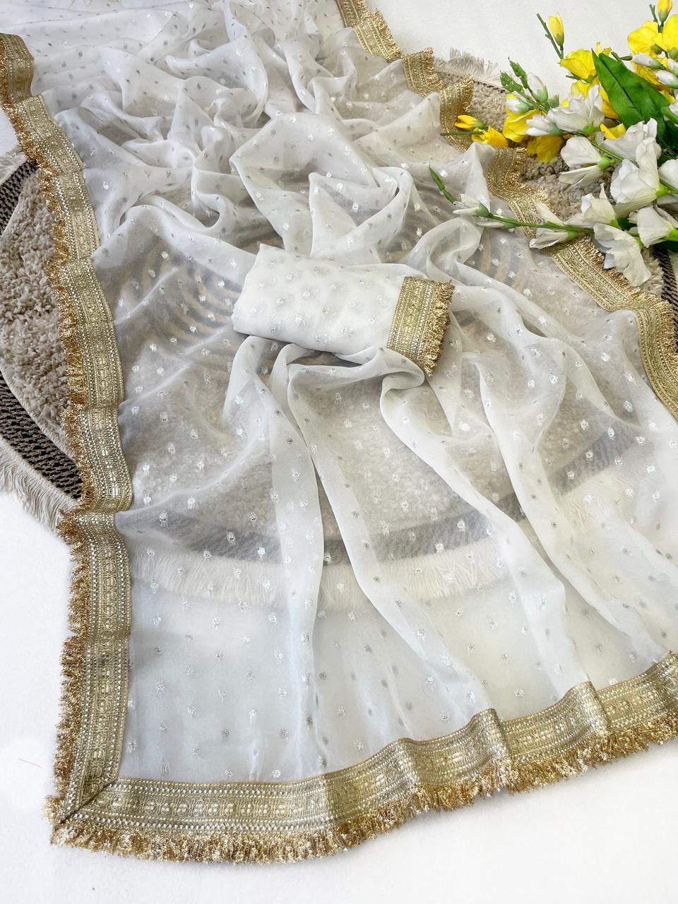 RajYog Manali Silk Two Tone Georgette Saree with Zari Butti - 6 Pcs Set - Wholesale