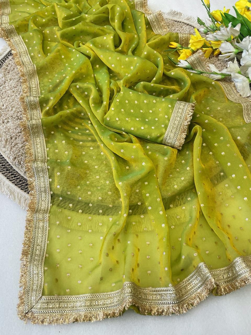 RajYog Manali Silk Two Tone Georgette Saree with Zari Butti - 6 Pcs Set - Wholesale