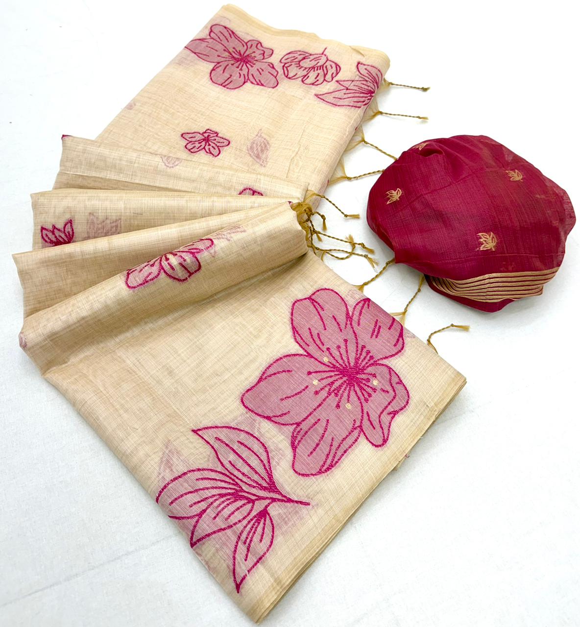 RajYog RajMata Gauri Chanderi Cotton Jamdani Saree - M.R. Saree Emporium