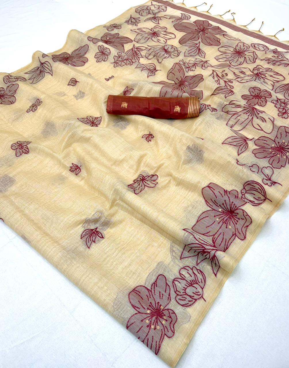 RajYog RajMata Gauri Chanderi Cotton Jamdani Saree - M.R. Saree Emporium