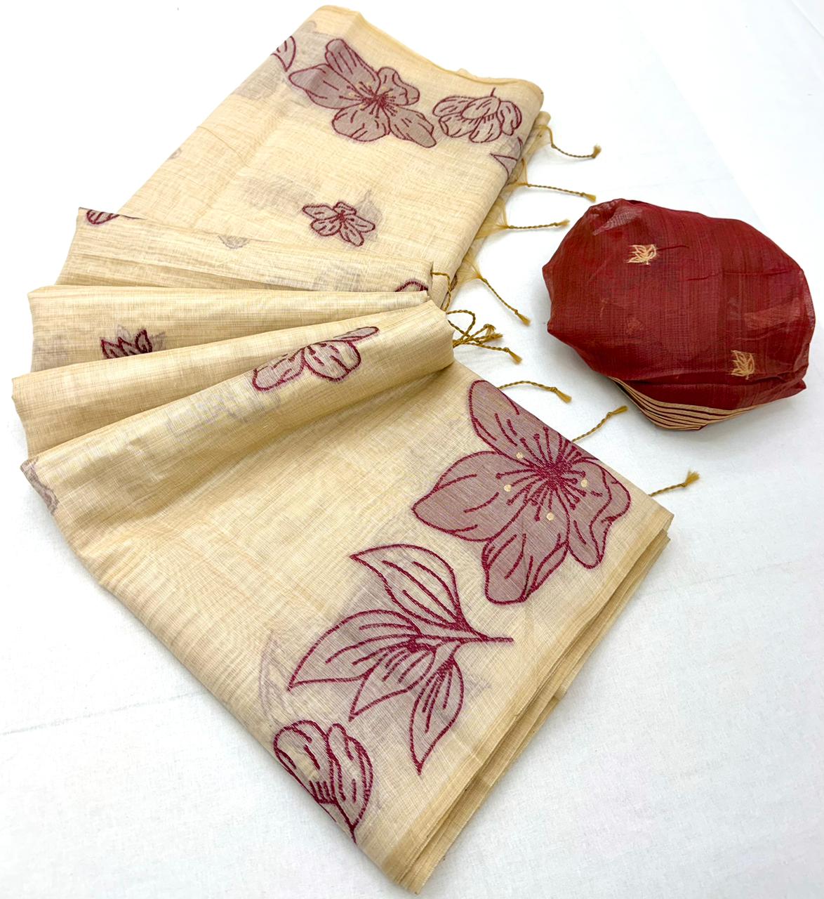 RajYog RajMata Gauri Chanderi Cotton Jamdani Saree - M.R. Saree Emporium