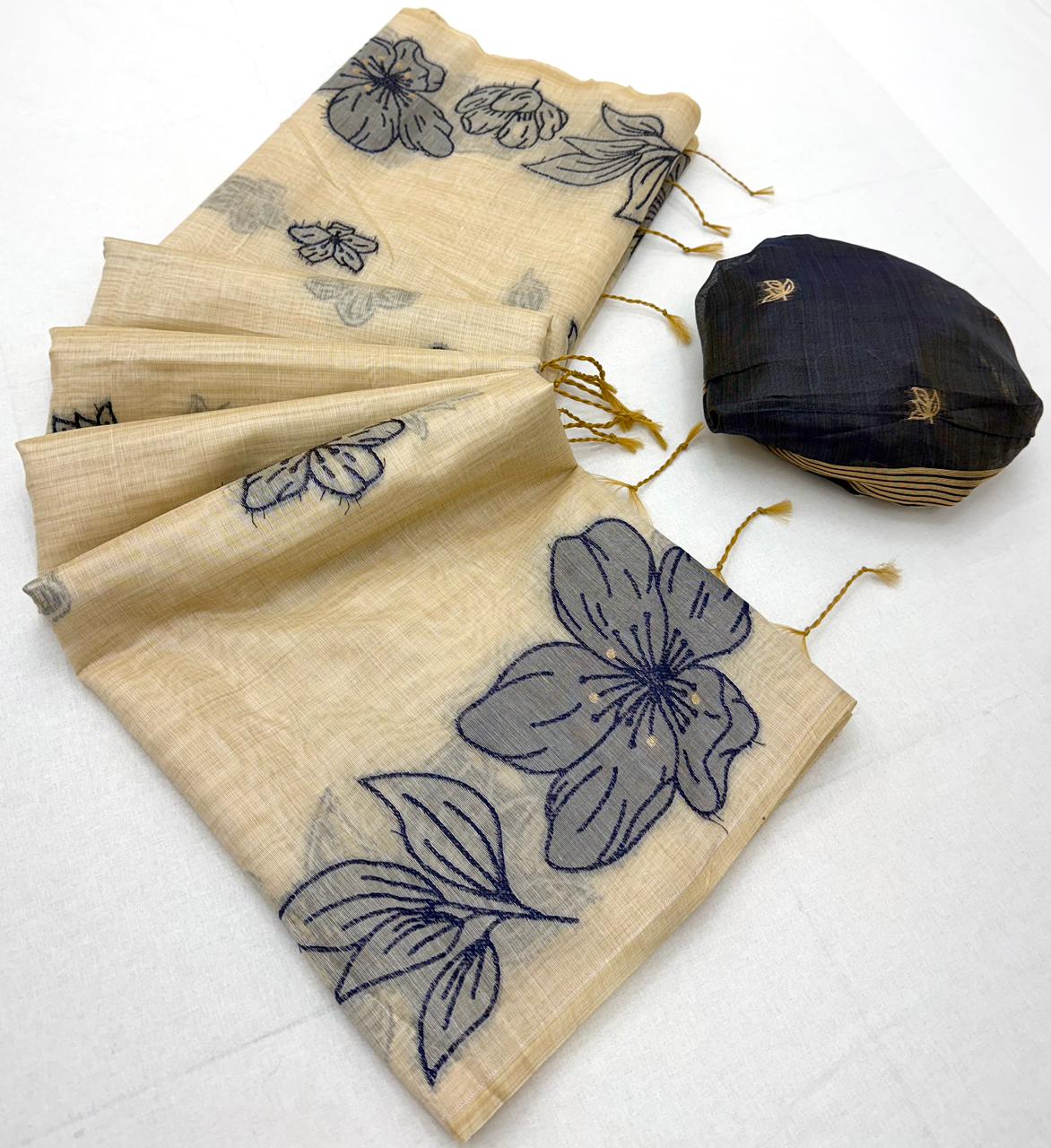RajYog RajMata Gauri Chanderi Cotton Jamdani Saree - M.R. Saree Emporium
