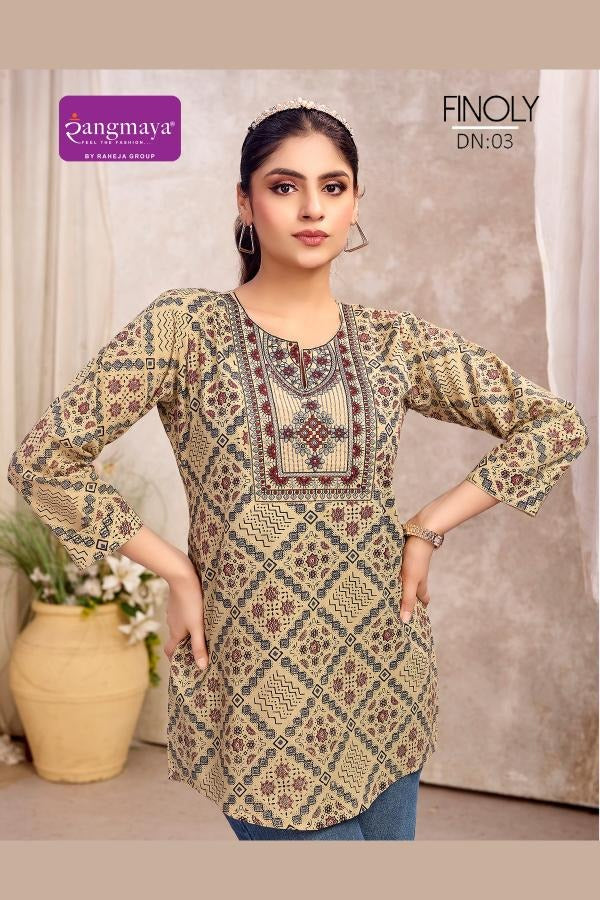 Rangmaya Finoly Cotton Tunic Collection - 8 PCS - Printed Short Tops - M.R. Saree Emporium