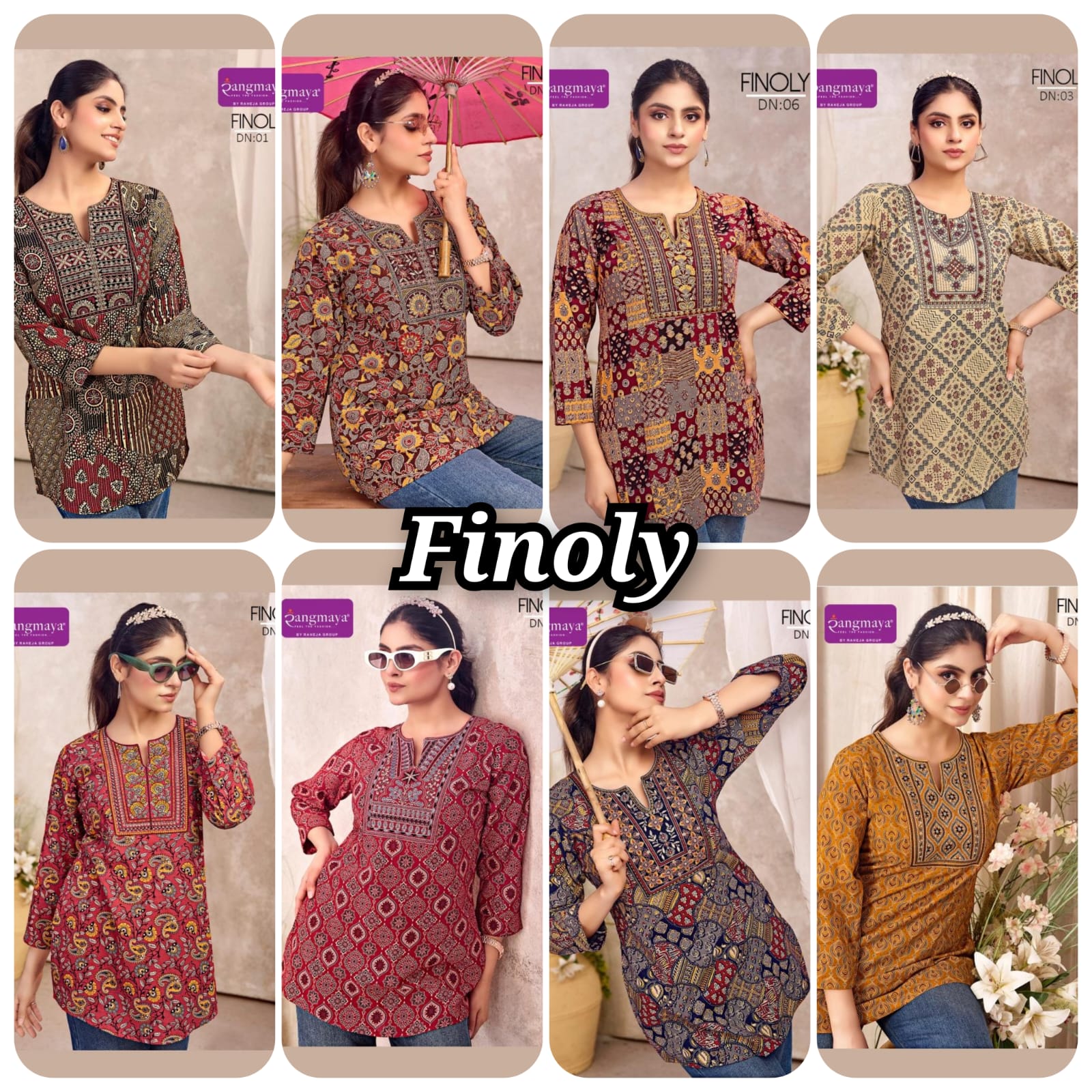 Rangmaya Finoly Cotton Tunic Collection - 8 PCS - Printed Short Tops - M.R. Saree Emporium