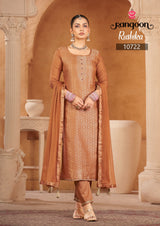Rangoon Rushika Muslin Jacquard Suit Set - Swarovski Work M to 3XL